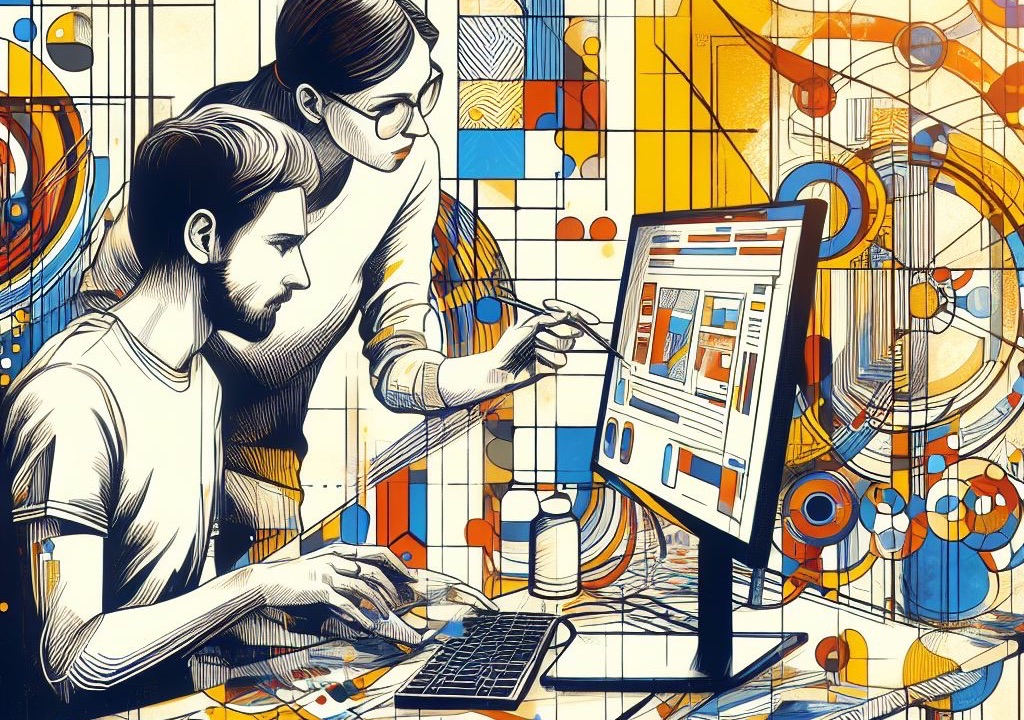 Woman and man designing on a computer